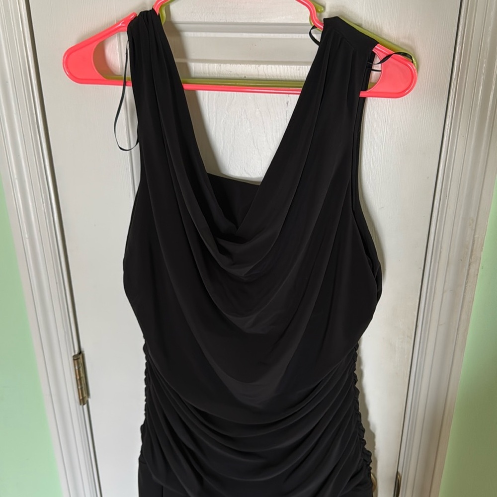 Vintage 90s Night Way Collections Black Ruched Cowl Neck Dress Plus Size 16 W